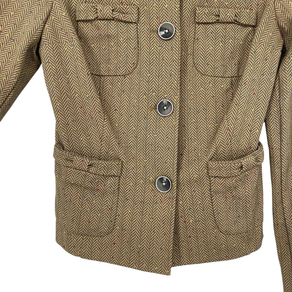 Cabi Tan Striped Herringbone Blazer Sz XSmall Bow Pockets Quiet Luxury Preppy - Picture 3 of 16